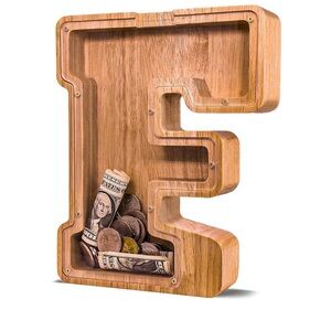 Wooden Letter F Wall Decor Money Shadow Box - Natural Wood